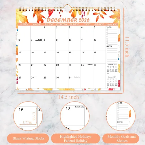 Vista 3 de Calendario 2026-2027 – Calendario de pared de enero de 2026 a junio de 2027, planificador mensual de 18 meses con diseños de temporada