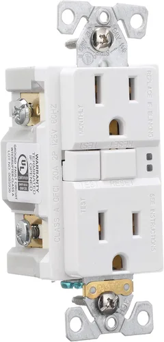 Vista 6 de Eaton GFCI - Receptáculo dúplex de autocomprobación 15A -125V con placa de pared de tamaño estándar, color blanco