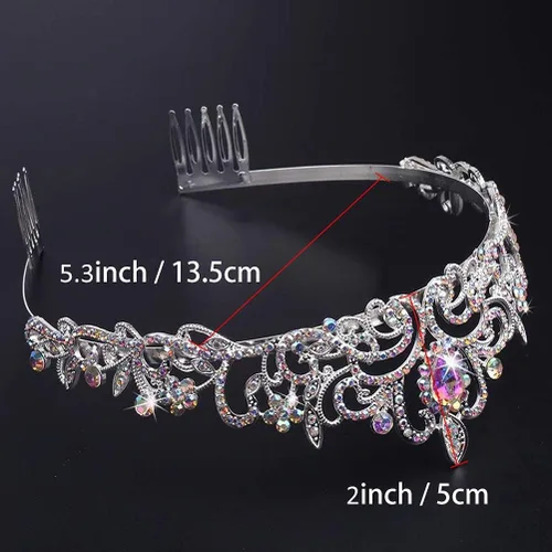 Vista 6 de KICOSY 296 956 Tiara y Coronas para Mujeres, 1 unidad (paquete de 1), Cristal Diamante falso A Sliver-AB