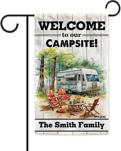 Vista 32 de Custom Welcome to Our Campsite Flag RV Camping Decor 12.5"x18" R26 Style 1