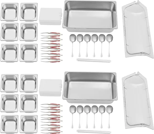 Vista 9 de Recipiente de exhibición de alimentos para encimera con tapa transparente, bandeja de servir de acero inoxidable, suministros de catering