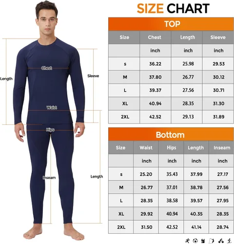 Vista 7 de CL convallaria 2 Pack Thermal Underwear for Men - Warm Fleece Lined Long Johns - Winter Gear Base Layer Tops & Bottoms Set