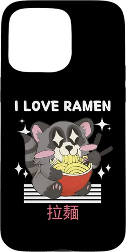 Vista 28 de iPhone 16 I Love Ramen Cute Kawaii Raccoon Eats Ramen Japanese Anime Case
