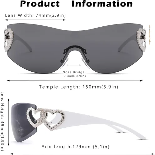 Vista 3 de Pro Acme Gafas de sol envolventes Y2K sin montura para mujeres y hombres, gafas de sol futuristas de moda de gran tamaño, sombra fresca 2000S