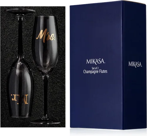 Vista 7 de Mikasa Gold Mr. and Mrs. - Juego de 2 copas de tostado de champán para aniversario de boda, 8 onzas