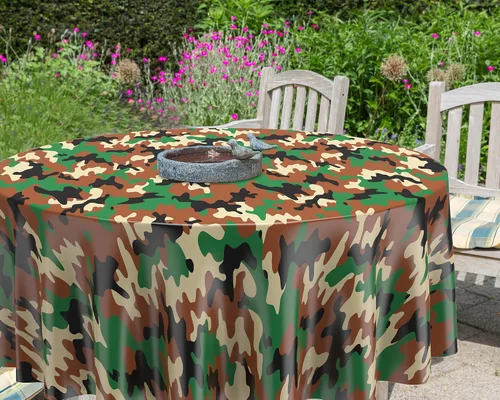 Vista 5 de Oudain Mantel de plástico de camuflaje de 3 piezas, mantel redondo de plástico desechable, fundas de mesa temáticas de camuflaje, decoraciones