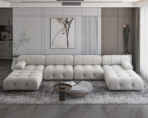 Vista 19 de JACH Sofá modular convertible de 104 pulgadas, sofás minimalistas de terciopelo de mediados de siglo, sofá ancho de 3 asientos moderno de lujo