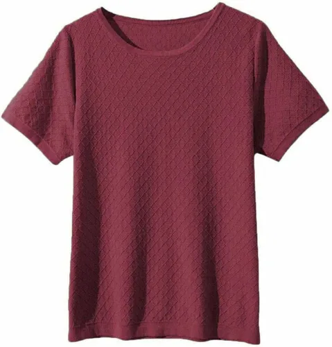 Vista 4 de Suéteres de manga corta para mujer, de verano, delgados, de algodón, cuello redondo, ligero, Pointelle