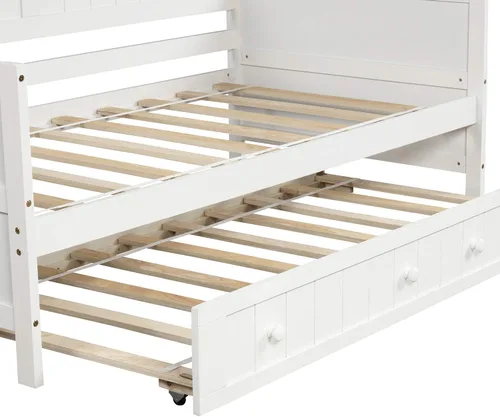Vista 5 de Sofá cama individual con nido, marco de sofá cama de madera tamaño individual, sofá cama de madera para dormitorio, sala de estar, soporte