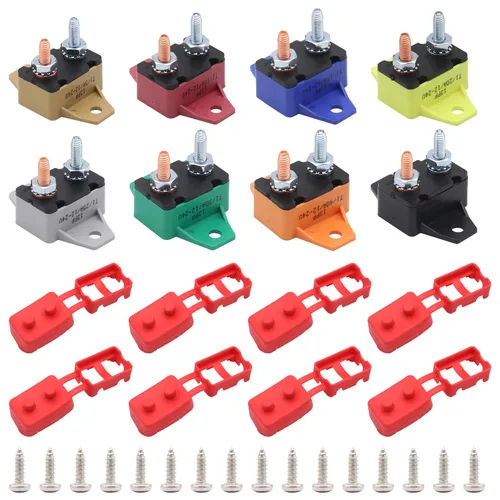 Vista 6 de Disyuntor de reinicio automático de 12V 24V con perno prisionero y cubierta 5A 10A 15A 20A 25A 30A 40A 50A Amp Kit surtido de interruptores