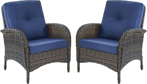 Vista 19 de HUMMUH Juego de 2 sillas de mimbre para exteriores, sillas de comedor con respaldo alto y asiento profundo para jardín, porche, patio trasero