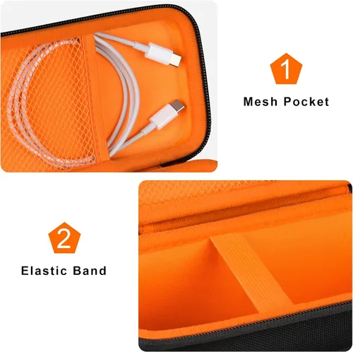 Vista 6 de Canboc Estuche rígido de transporte para altavoz GPS Bushnell Wingman View Golf, bolsillo de malla para cables de carga y accesorios, negro+naranja