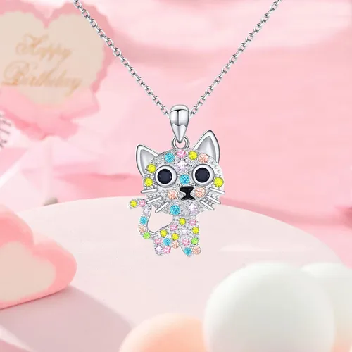 Vista 2 de Collar de gato para niñas, collar con colgante de cristal, regalo de joyería para amantes de los gatos, hija, nieta, sobrina, regalo de Navidad