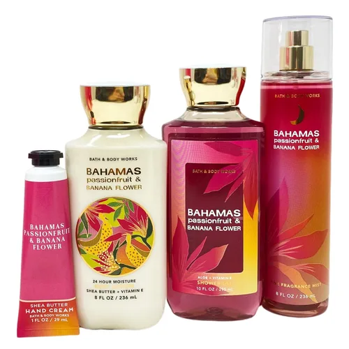 Vista 2 de Bath and Body Bahamas - Bolsa de regalo de fruta de la pasión y flor de plátano – Fragancia – Loción corporal – Gel de ducha y crema de manos