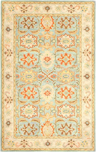 Vista 2 de SAFAVIEH Heritage Collection - Alfombra de área de 5 x 8 pies, azul claro y marfil, hecha a mano, lana oriental tradicional, ideal para zonas