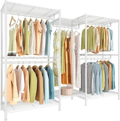 Vista 8 de Raybee Perchero de ropa para colgar ropa, capacidad de 900 libras, armario portátil resistente con 5 barras de suspensión y 8 estantes