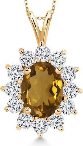 Vista 56 de Gem Stone King Collar con piedra natal ovalada de plata chapada en oro amarillo de 18 quilates, ovalado de 0.315 x 0.236 in, collares con colgante