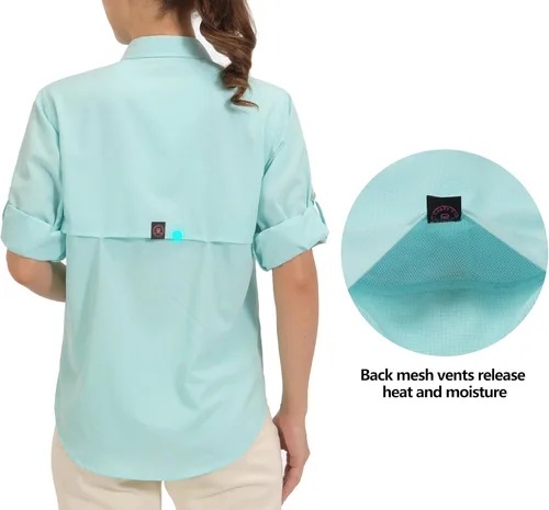 Vista 3 de Little Donkey Andy Camisa de manga larga transpirable con protección UV UPF 50 para mujer, de secado rápido, para pesca y senderismo