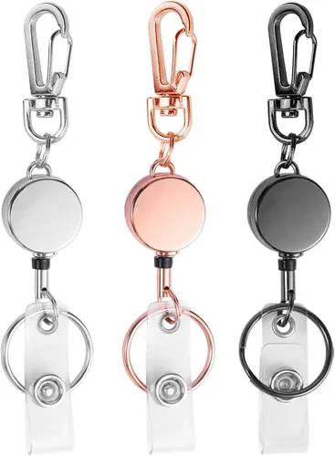 Vista 16 de bolimoss Paquete de 3 llaveros retráctiles, soporte retráctil, carrete de insignia para tarjeteros de identificación, tarjetero de identificación