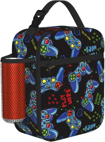 Vista 20 de Lonchera de camuflaje de camuflaje blanco y negro para adolescentes, niñas, niños, hombres y mujeres, bolsa de almuerzo portátil, lonchera aislada