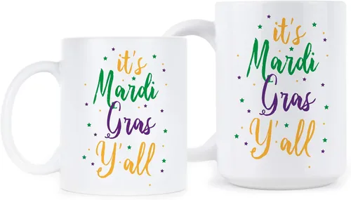 Vista 3 de We Got Good Taza de café con texto en inglés "It's Mardi Gras Y'all", taza de café Mardi Gras Yall