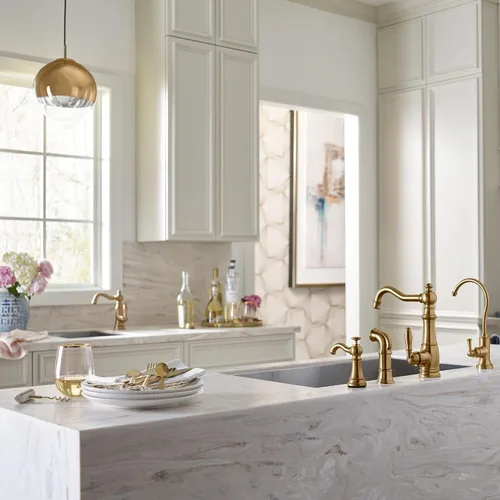 Vista 9 de Moen Grifo de cocina de doble junta montada en pared con brazo oscilante plegable de oro cepillado, S664BG