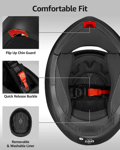 Vista 6 de Motorcycle Modular Full Face Helmet DOT Approved - YEMA Helmet YM-925 Motorbike Casco Moto Moped Street Bike Racing Helmet with Sun Visor for Adult