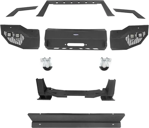 Vista 6 de Tundra parachoques delantero de ancho completo con aro y anillos en D y 4 focos LED de 18 W y placa deslizante para camionetas Toyota Tundra