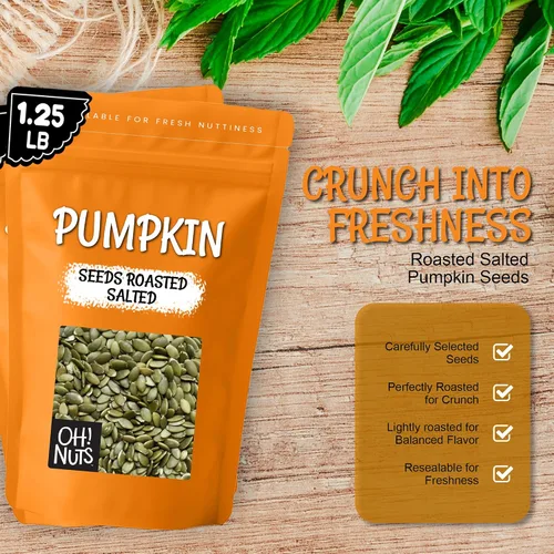 Vista 5 de Oh! Nuts Semillas de calabaza – Saladas tostadas – 1.25 libras – Pepitas sin cáscara – Empaquetadas en bolsa con cierre de cremallera de Nueva York