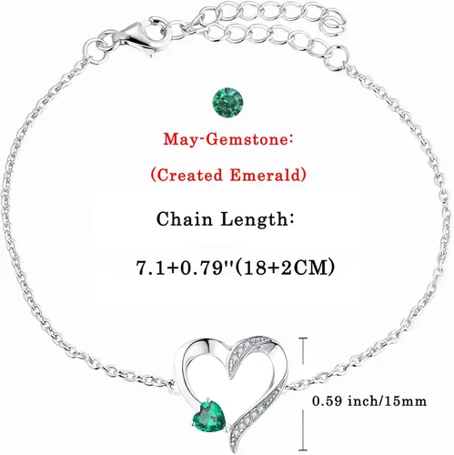 Vista 6 de YL Pulseras de corazón de plata de ley 925, regalo de joyería para mujeres y madres, 17 + 1.2in