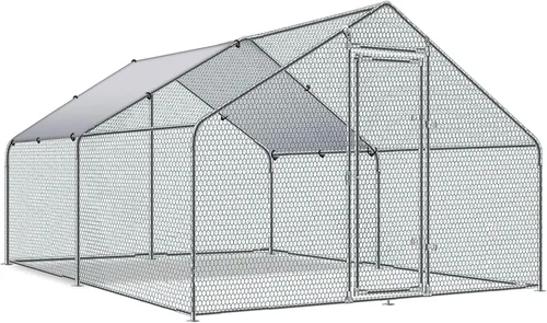 Vista 13 de TOLEAD Gallinero de metal grande mejorado con malla de alambre de tres soportes, corral de pollo, con cubierta resistente al agua y anti-UV, casa