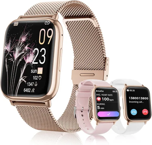 Vista 9 de Reloj inteligente para mujer, reloj de fitness de 1.83 pulgadas con presión arterial, llamadas/mensajes, seguimiento de ciclo femenino, frecuencia