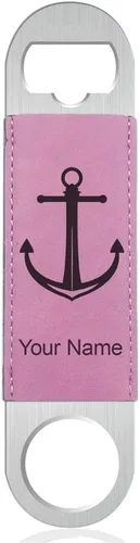 Vista 10 de LaserGram Abrebotellas, ancla de barco, grabado personalizado incluido (cuero sintético, negro y dorado)
