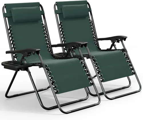 Vista 36 de Nestl Sillas de gravedad cero, juego de 2, silla de patio al aire libre con almohadas y bandejas portavasos, silla reclinable plegable de malla