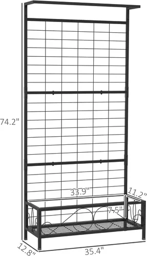 Vista 7 de Outsunny Soporte alto para plantas con enrejado y barra para colgar, soporte de metal para plantas trepadoras, flores, uso en interiores y Negro