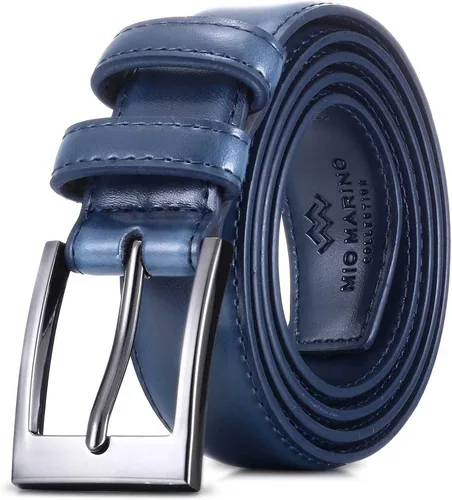 Vista 8 de Cinturón de vestir de cuero genuino para hombre de Marino's con hebilla de una sola punta