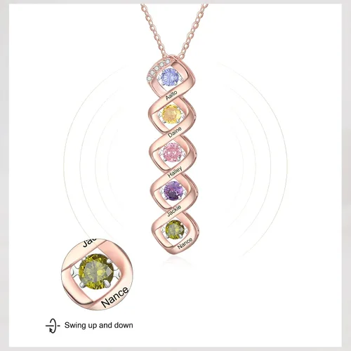 Vista 4 de Wendy Made Collar personalizado con nombre para la familia con 1-6 piedras natales, collar de piedra natal de la madre personalizado para mamá