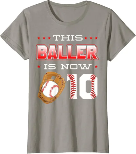 Vista 77 de This Baller Is Now 10 - Camiseta de béisbol para fiesta temática de cumpleaños número 10, Negro