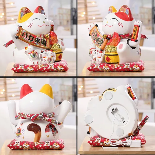 Vista 5 de Lucky Figurines - Estatua de brazo agitado de gato, gato chino de la fortuna, gato japonés de buena suerte para el hogar, oficina, tienda, brazo