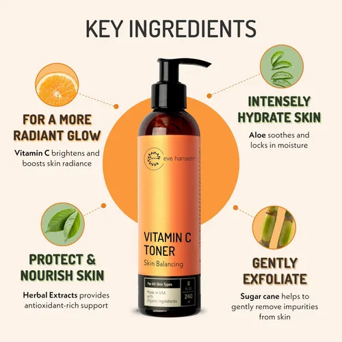 Vista 4 de Tonificador facial de 8 onzas, hidratante e iluminador con vitamina C por Eve Hansen, afirma y tonifica la piel con antioxidantes orgánicos