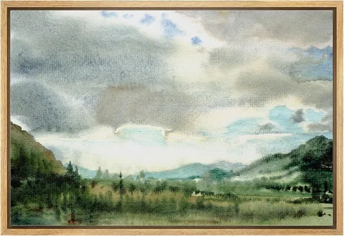 Vista 40 de wall26 Lienzo enmarcado de arte de pared, acuarela en tonos pastel, pino, árbol, bosque, lago, naturaleza, ilustraciones de área silvestre, arte