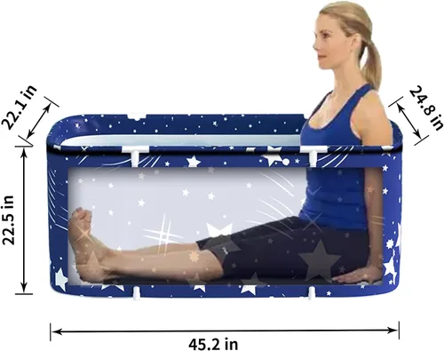 Vista 2 de ptlsy - Bañera de baño de hielo para adultos, bañera portátil grande para adultos, bañera plegable japonesa de inmersión para spa frío y cálido, Azul