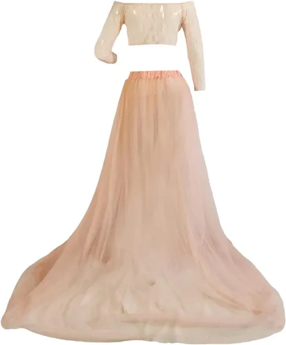 Vista 3 de Vestido de maternidad de encaje floral con hombros descubiertos, vestido de fotografía elegante de embarazo para uso diario, sesión de fotos de baby