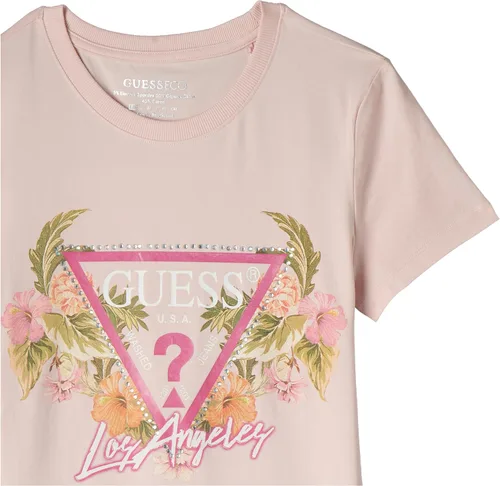 Vista 3 de GUESS Camiseta de manga corta con cuello redondo y flores triangulares para mujer