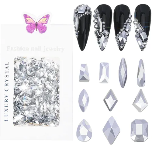 Vista 17 de Diamantes de imitación para uñas, 300 piezas de cristales AB, gemas de múltiples formas, diamantes de imitación de parte trasera plana, para arte