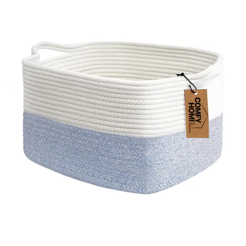 Vista 22 de COMFY-HOMI Cestas de almacenamiento de 11.5 x 7.5 x 4.7 pulgadas para organizar, cesta tejida de cuerda de algodón, caja de almacenamiento de marrón