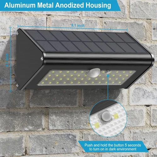 Vista 2 de SECUROAD Luces solares con sensor de movimiento de 1100 lúmenes para exteriores, IP65 impermeables, batería de 4500mAh, luces de pared de seguridad