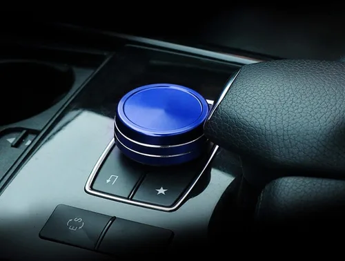 Vista 9 de iJDMTOY Cubierta de rueda de aluminio anodizado azul para consola central de control de mando compatible con Mercedes A B C E S CLA GLA GLK ML GL