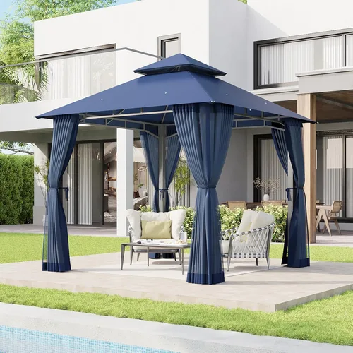 Vista 21 de Aoxun Gazebo de 8 x 8 con doble techo y mosquitera, tienda de campaña para exteriores de alta resistencia, tienda de campaña para patio