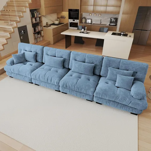 Vista 34 de Sofá modular de gran tamaño de 94 pulgadas, sofás seccionales grandes de color beige y blanco para sala de estar, juego de sofá de terciopelo, sofás